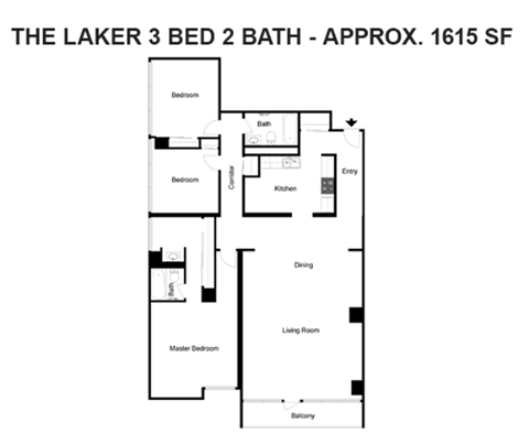 Floor plan for 3 beds, 2 baths, 1650 sqft